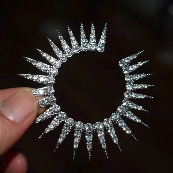 *NEW*Vintage Sun Shape Diamond Hoop Earrings - Picture 5 of 5